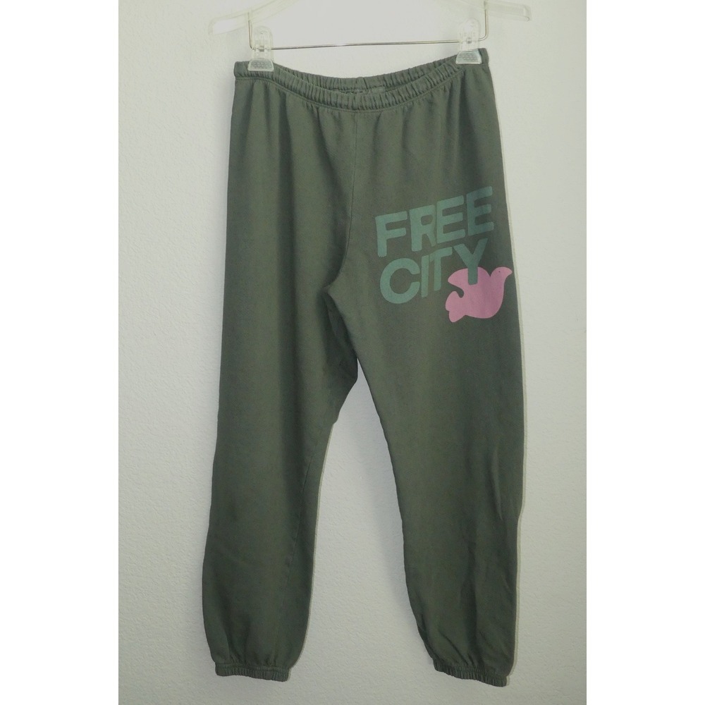 FreeCity Life Nature Love Sweatpants Olive Green Dove Logo Joggers Size M